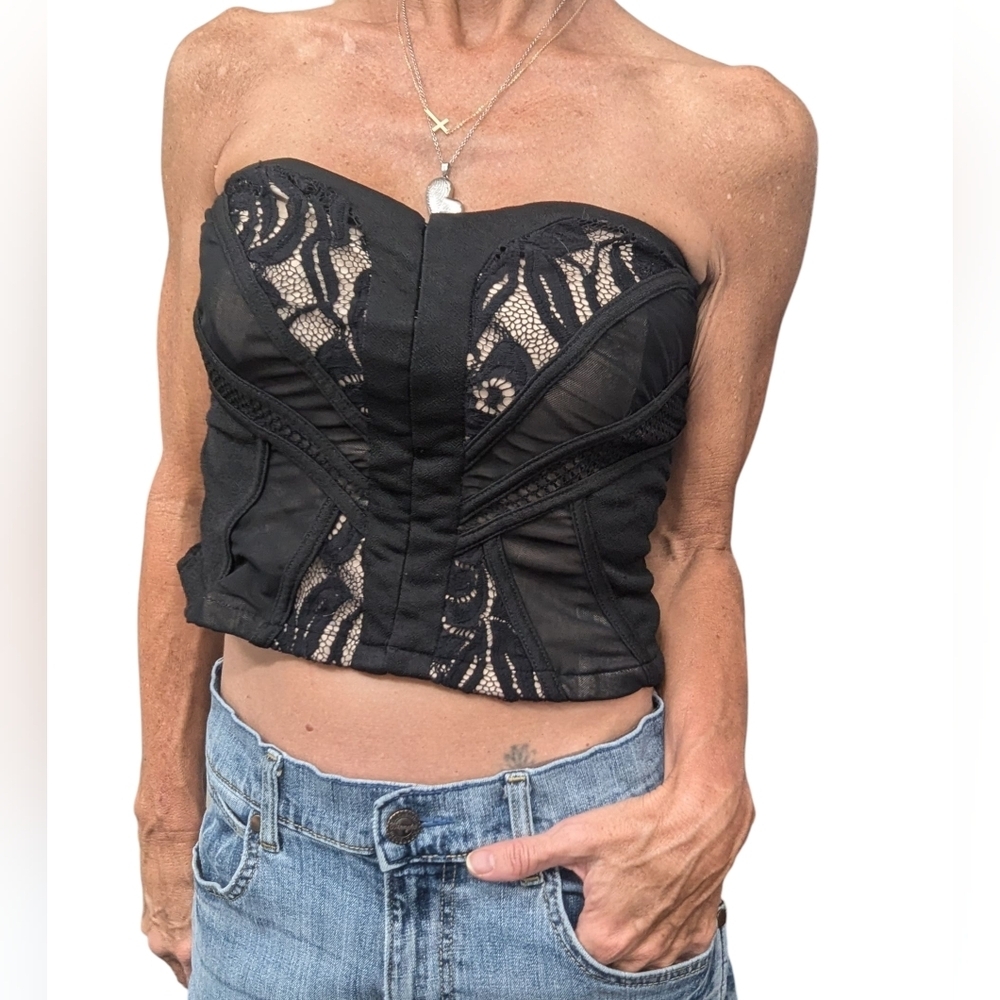 Alt. B Black Mesh Lace Bustier Corset Sexy Top Bustier Strapless Y2K Clubwear